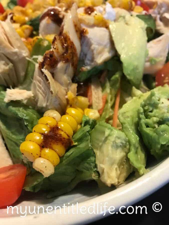 spicy roasted corn and chicken salad