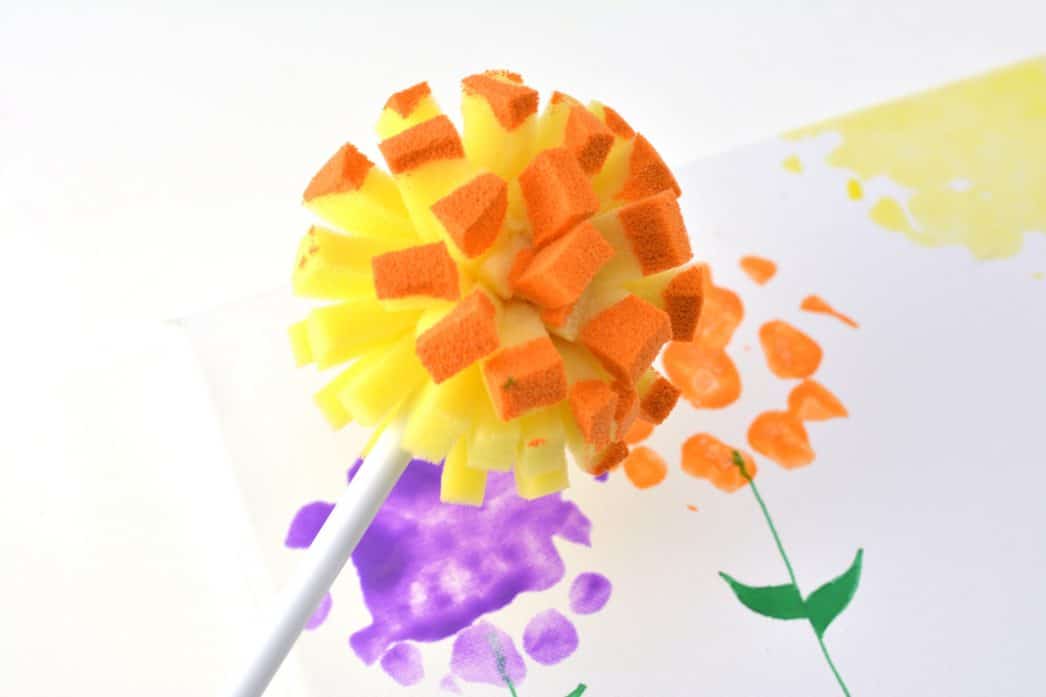 Bottle Brush Sponge Painting Spring Canvas 
