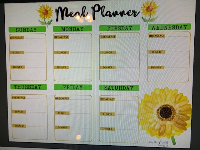 sunflower meal planner printable 
