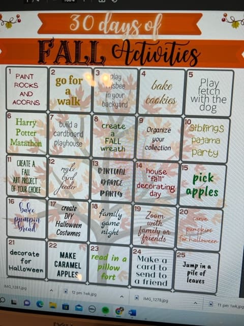 30 days of fall activities printable